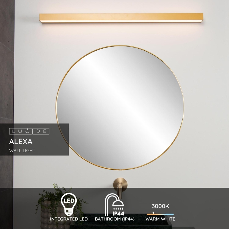 Lucide ALEXA - Nástenné svietidlo Kúpeľňové - LED - 1x13W 3000K - IP44 - Matt Gold / Mosadz